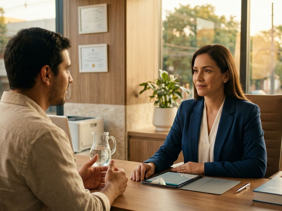 Profesional atendiendo a un cliente en una oficina